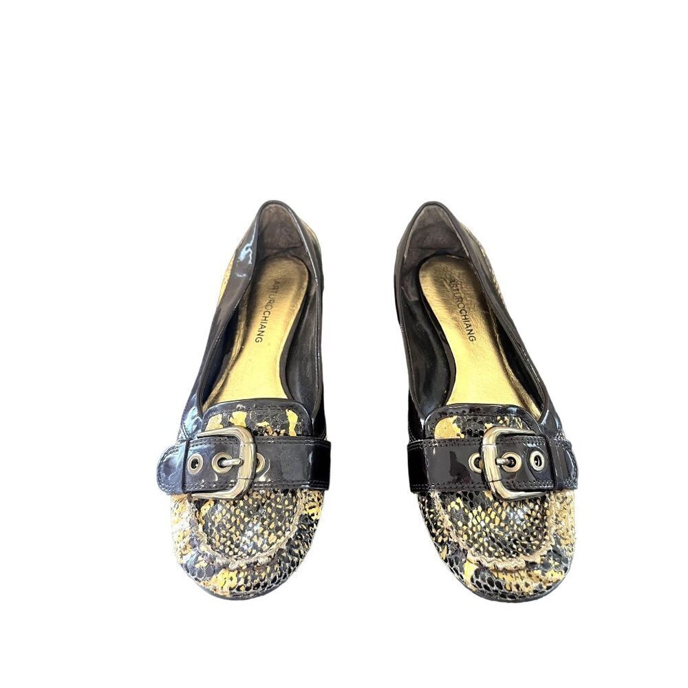 Arturo Chiang Yellow & Brown Snakeskin Flat Shoes 7.5